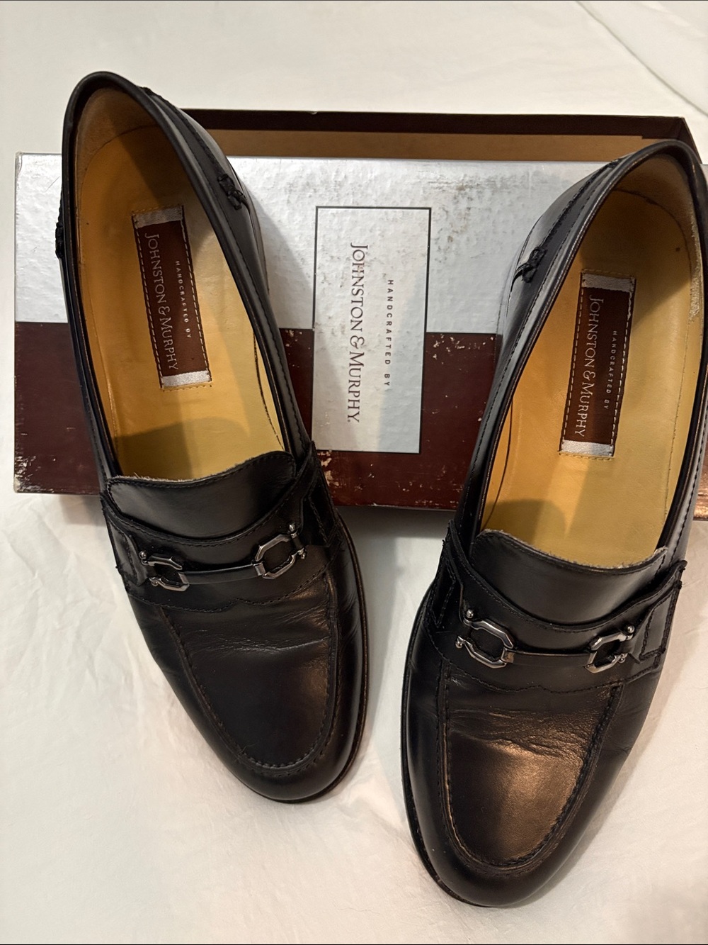 Johnston & Murphy Black Leather Bit Slip-On Loafers